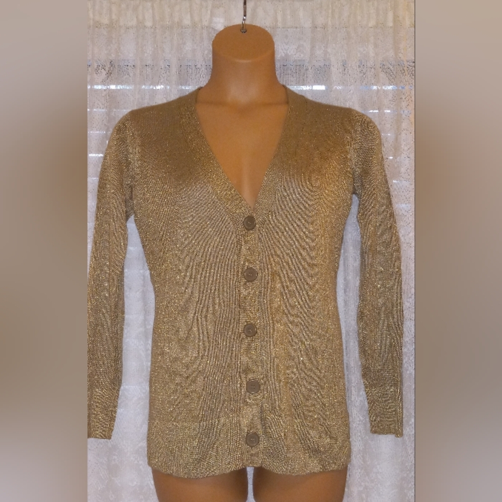 K Dash by Kim Kardashian Gold Button Down Cardigan knitted Size Small